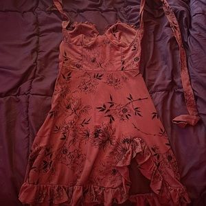 New Pink Flower Embroidered Dress Mini